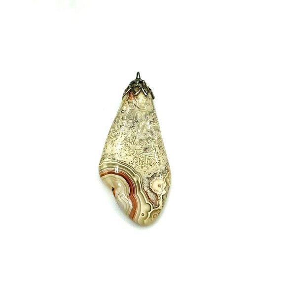 Natural Agate Stone Pendant With Silver Tone Bail - Picture 1 of 4